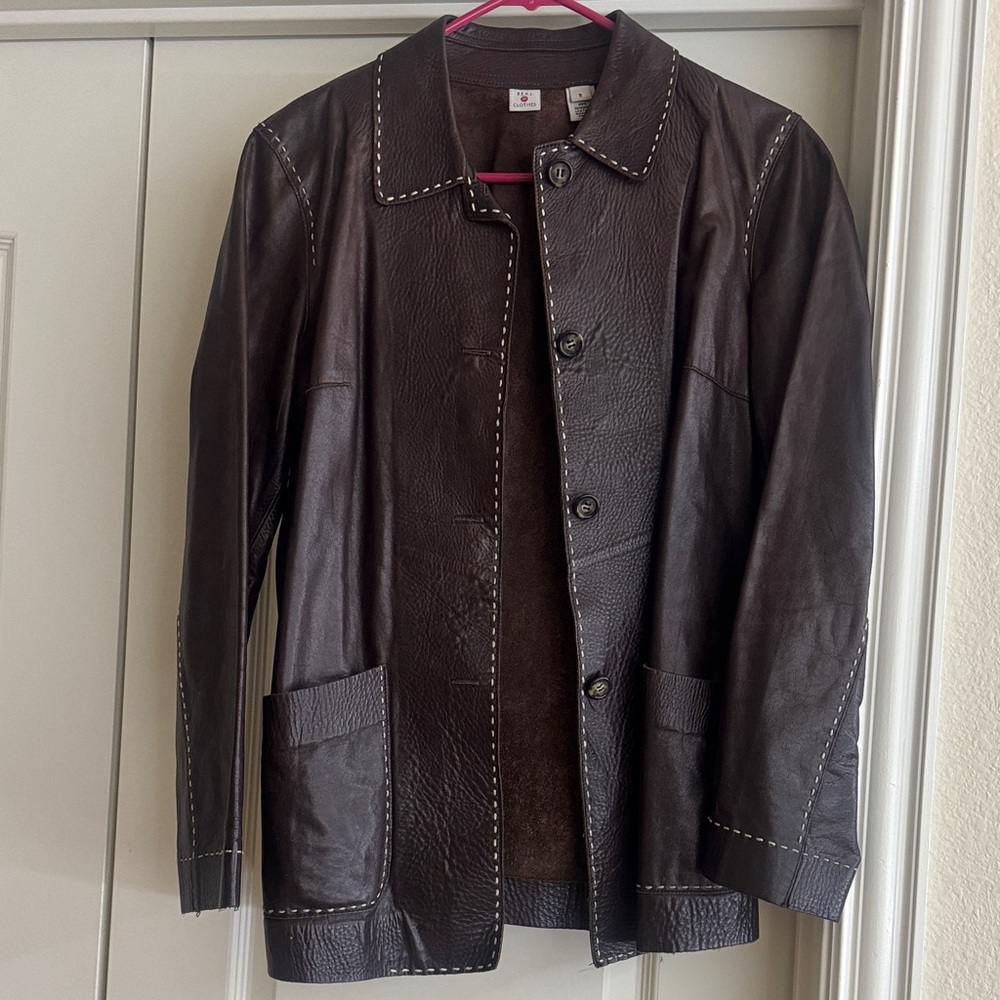 Women's Dark Brown Leather Jacket with Stitch Detailing